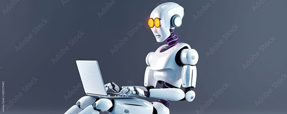 Poster virtual assistant on the job. 3d illustration of an ai chatbot working and chatting in computer. gen