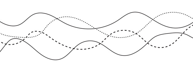 Abstract wavy black curved line and dots liens background.	
