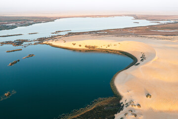 Fototapeta na wymiar Aerial view of Asfar Lake near Al Hofuf town