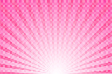 Shiny pink gradient background with concentration lines and square dots.