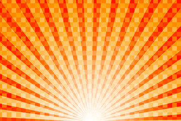 Red polka dot background with concentric lines from below.