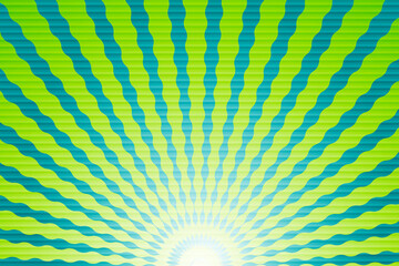 Twisted green radial lines background from below with stripes.