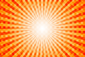 Shiny orange gradient background with concentration lines and square dots.