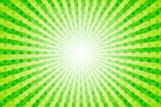 Green polka dot background with light green rays.