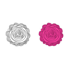 Top View Roses Coloring Book and Coloring Page line art vector.