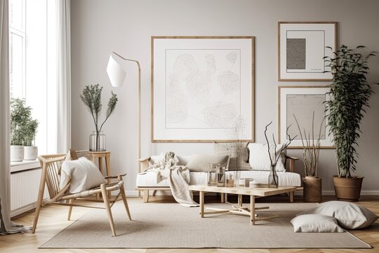 Living room poster mockup. Scandinavian decor. Generative AI