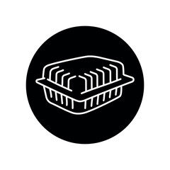 Plastic packaging for takeaway food black line icon.