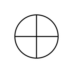 Four parts of circle. Pie chart with four same size sectors. Mathematics resources for teachers and students.