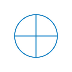 Four parts of circle. Pie chart with four same size sectors. Mathematics resources for teachers and students.