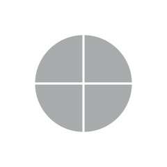 Four parts of circle. Pie chart with four same size sectors. Mathematics resources for teachers and students.
