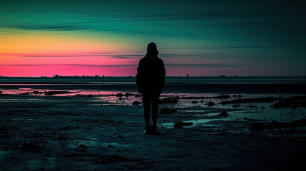 Fototapeta premium person watching sunset created with Generative AI technology