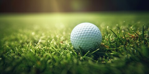 golf ball on green grass with sunshine , ai generated