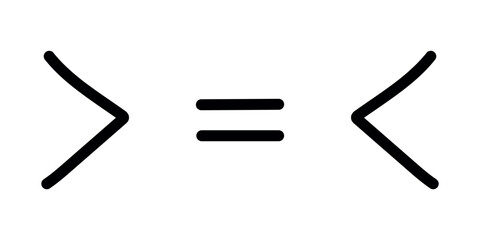 less than greater than and equal symbol in mathematics. inequality symbols - obrazy, fototapety, plakaty