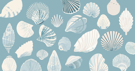 さまざまな貝殻の手書きイラスト風ベクター素材 - obrazy, fototapety, plakaty