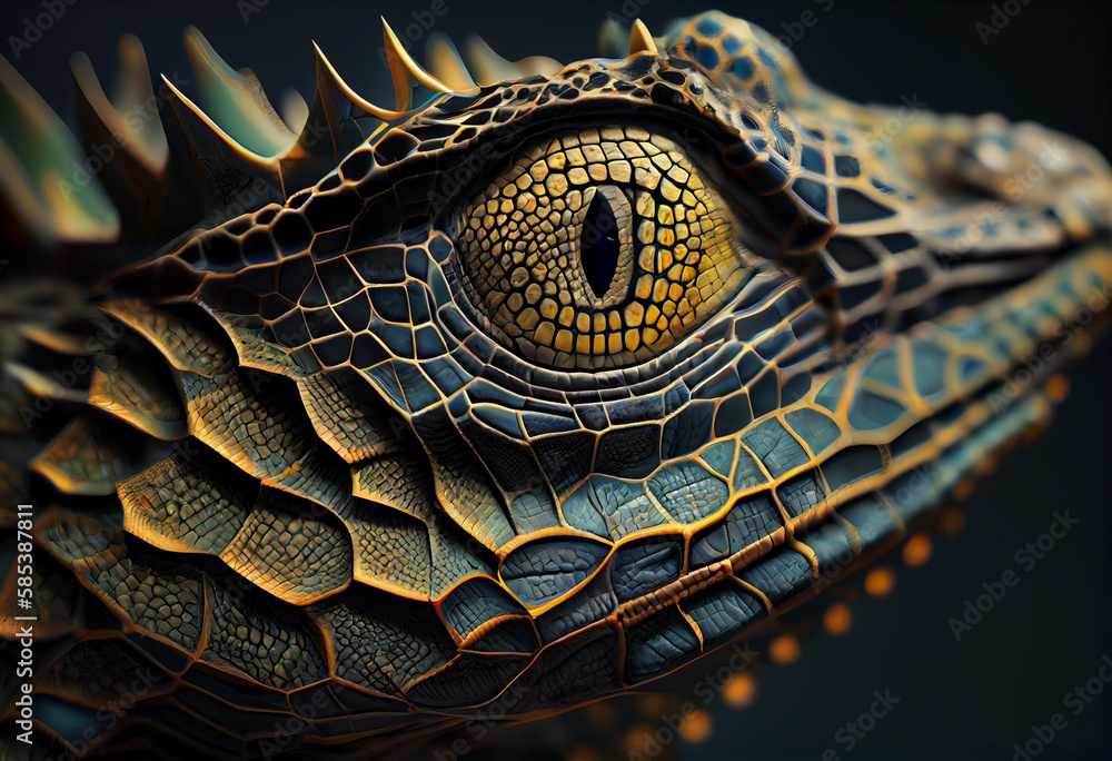 Poster A complex, multi-layered pattern of interlocking shapes that resembles a Snake face.  Generative AI technology.
