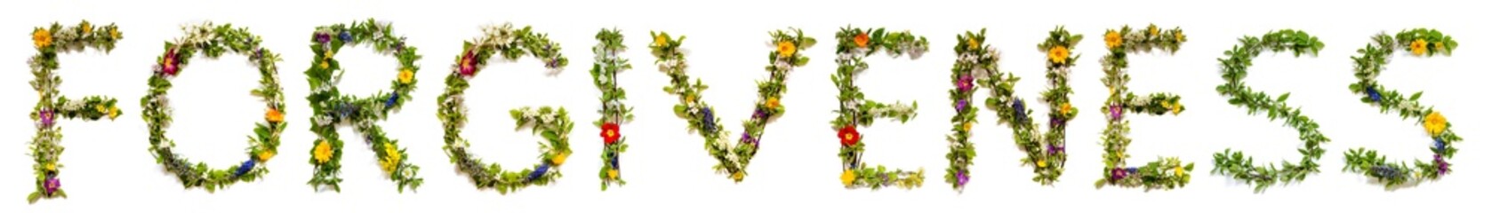 Colorful Blooming Flower Letters Building Word Forgiveness