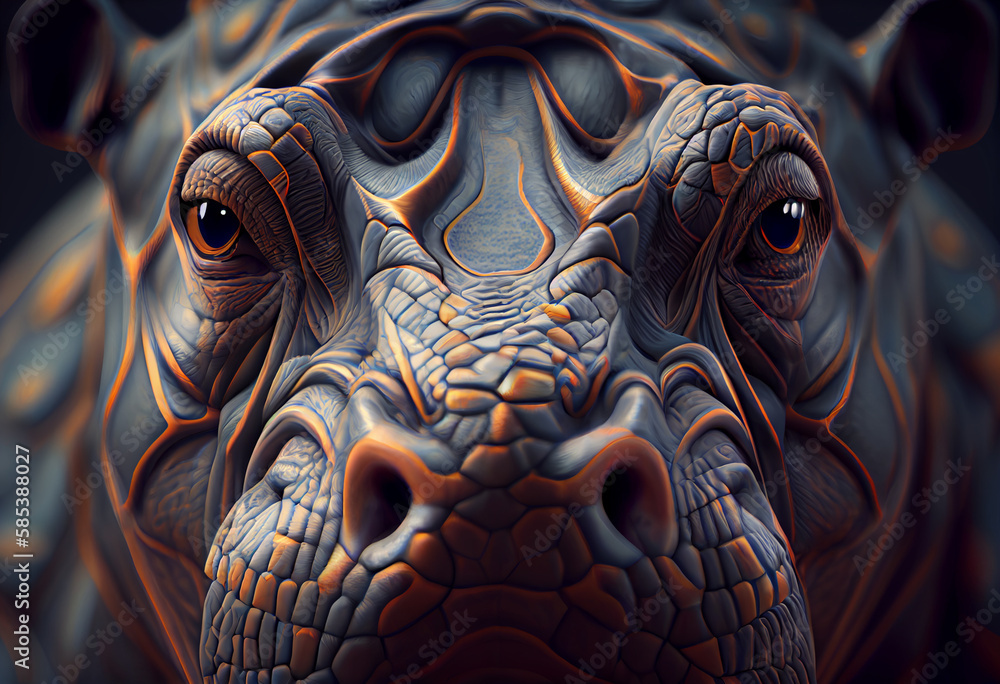 Aufkleber A complex, multi-layered pattern of interlocking shapes that resembles a Hippo  face.  Generative AI technology.

