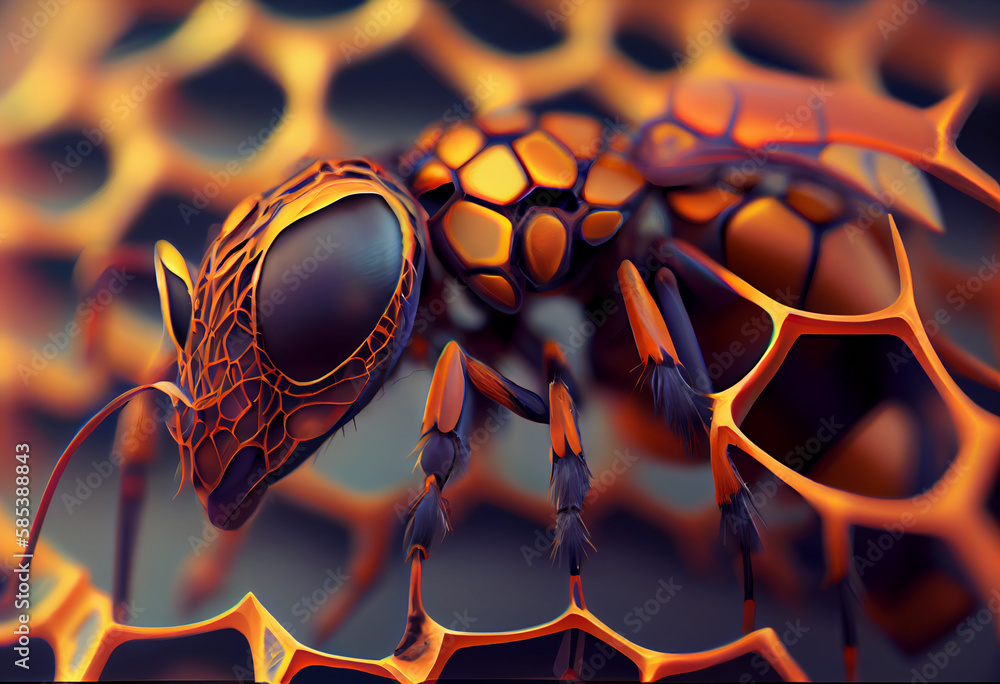 Aufkleber A complex, multi-layered pattern of interlocking shapes that resembles a Bee.  Generative AI technology.
