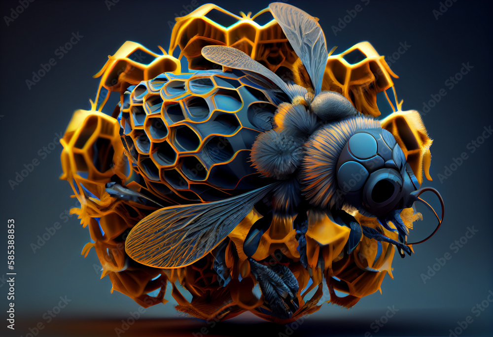 Aufkleber A complex, multi-layered pattern of interlocking shapes that resembles a Bee.  Generative AI technology.

