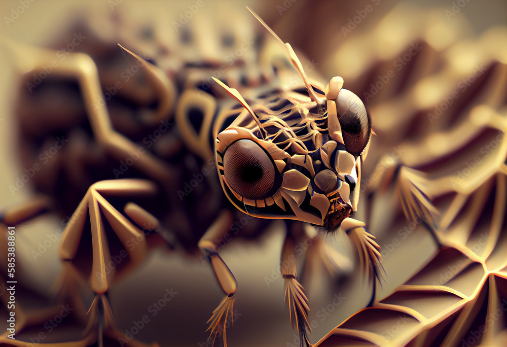 Poster A complex, multi-layered pattern of interlocking shapes that resembles a ant.  Generative AI technology.
