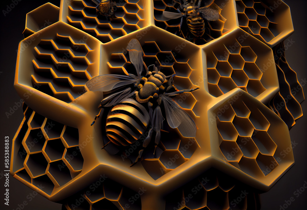 Aufkleber A complex, multi-layered pattern of interlocking shapes that resembles a Bee.  Generative AI technology.
