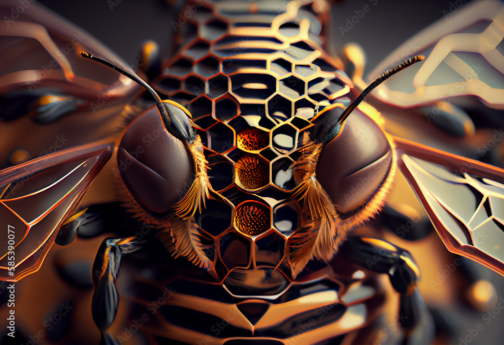 Aufkleber A complex, multi-layered pattern of interlocking shapes that resembles a Bee.  Generative AI technology.
