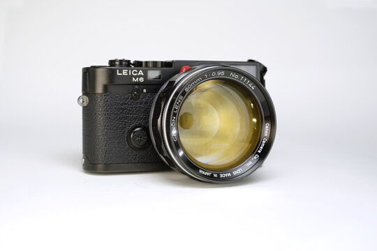 Bangkok/Thailand - March 26, 2023 : Super fast lens by larger maximum aperture at 50mm f0.95 since 1961 with nickname &ldquo;Dream Lens&rdquo; from Canon Inc., Japan on Leica M7 film 35mm camera.