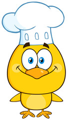 Smiling Chef Yellow Chick Cartoon Character. Hand Drawn Illustration Isolated On Transparent Background