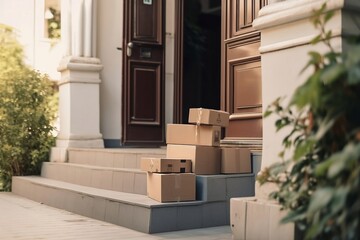 Delivery Box at Door. Business Online Shopping and Parcel Delivery