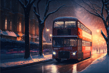 Winter in London created with generative AI technology - obrazy, fototapety, plakaty