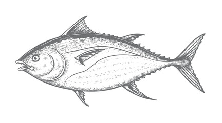 Hand drawn sketch style skipjack tuna. Best for fish markets, fish restaurant designs. Vector illustration isolated on white background.