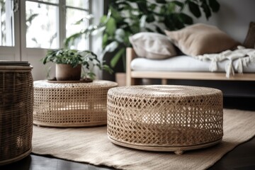 From the close up, rattan tables may be used in the living room, dining room, or garden as the weather heats up. Generative AI