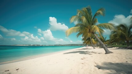 Fototapeta na wymiar A beach with palm trees on it created with Generative AI technology.