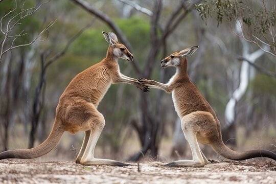 Picture of two kangaroos starting a fight in their natural habitat created with Generative AI technology.