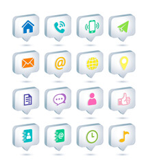 colorful web icon set in grey speech bubble 3d. Website set icon vector. for computer and mobile. Contact information icon collection on speech bubble 3d