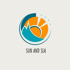 Sun and sea logotype, blue and yellow icon