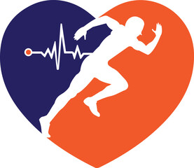 Pulse marathon logo design icon vector. Body Health Care Logo Design. Running man with line ecg heartbeat icon.