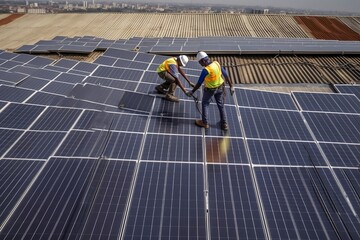 Man Installing Solar Panels. Technology and Mechanic in Action