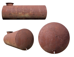 Old corroded iron cistern different views set isolated