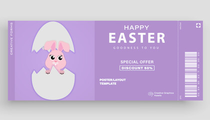 Easter tickets. Easter background with eggs and rabbit. Vector illustration for poster, greeting cards, booklets, promotional materials, website