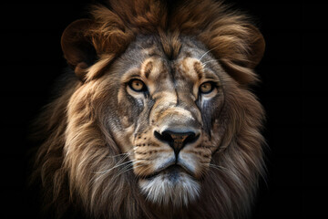 Fototapeta na wymiar Portrait lion on the black detail face, animals, wildlife