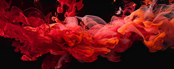 Abstract red colorful ink splash in water background . Generative AI