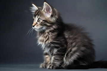 Fototapeta na wymiar Little fluffy kitten on a gray high quality, animals, pets