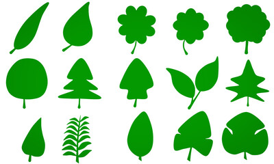 Set of green leaves line elements vector on white background for decorating wallpaper, artworks ,presentations