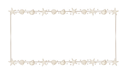 Rectangle seashell frame. Sea and ocean design vertical template. Vector illustration summer or beach party advertising design