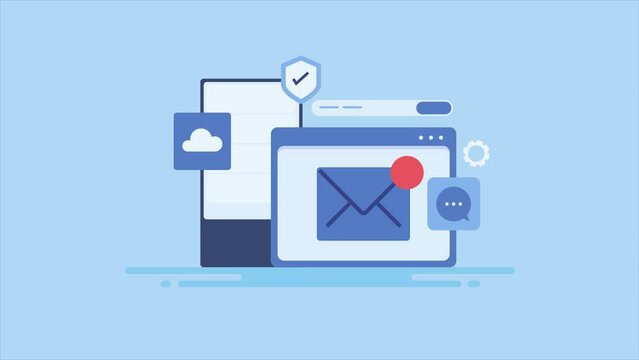 Cloud hosting web mail service secure network technology communication video animation.