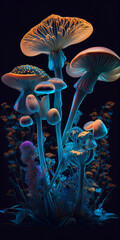 Obraz na płótnie Canvas Magical colorful flowers and mashrooms. AI Generated illustration