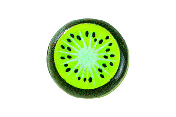 isolated on a white background, a small toy kiwi, top view