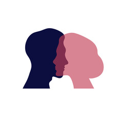 Faces of man and woman, girl and guy