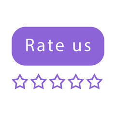 Rate us button icon isolated on white background. Violet button. stars. rating. Illustration for web, ui, app